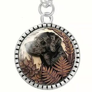 Silver LABRADOR RETRIEVER Dog Glass Cabochon Pendant Necklace